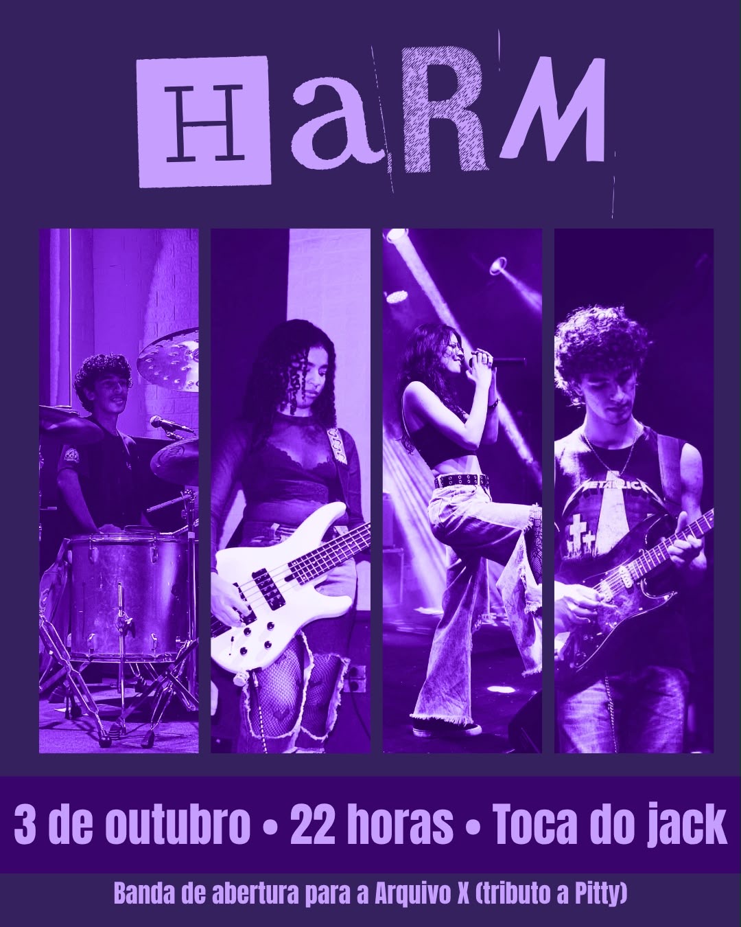 Flyer da H.A.R.M: 3 de outubro, 22 horas, Toca do Jack; abertura para Arquivo X